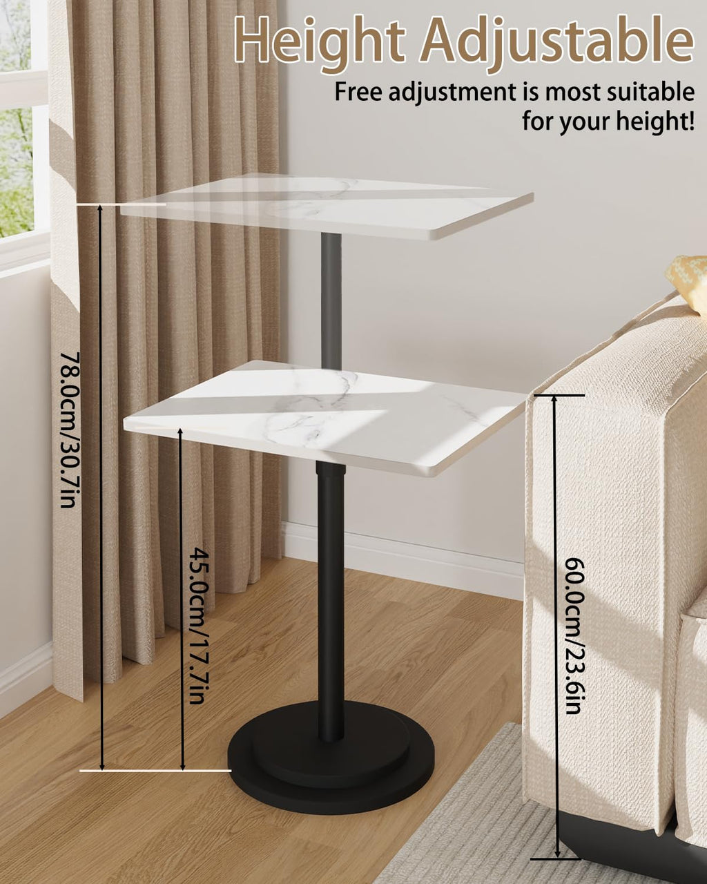 GUOHNHE Rectangle Drink Table, Height Adjustable Stand, 1 Pack, White - image 4