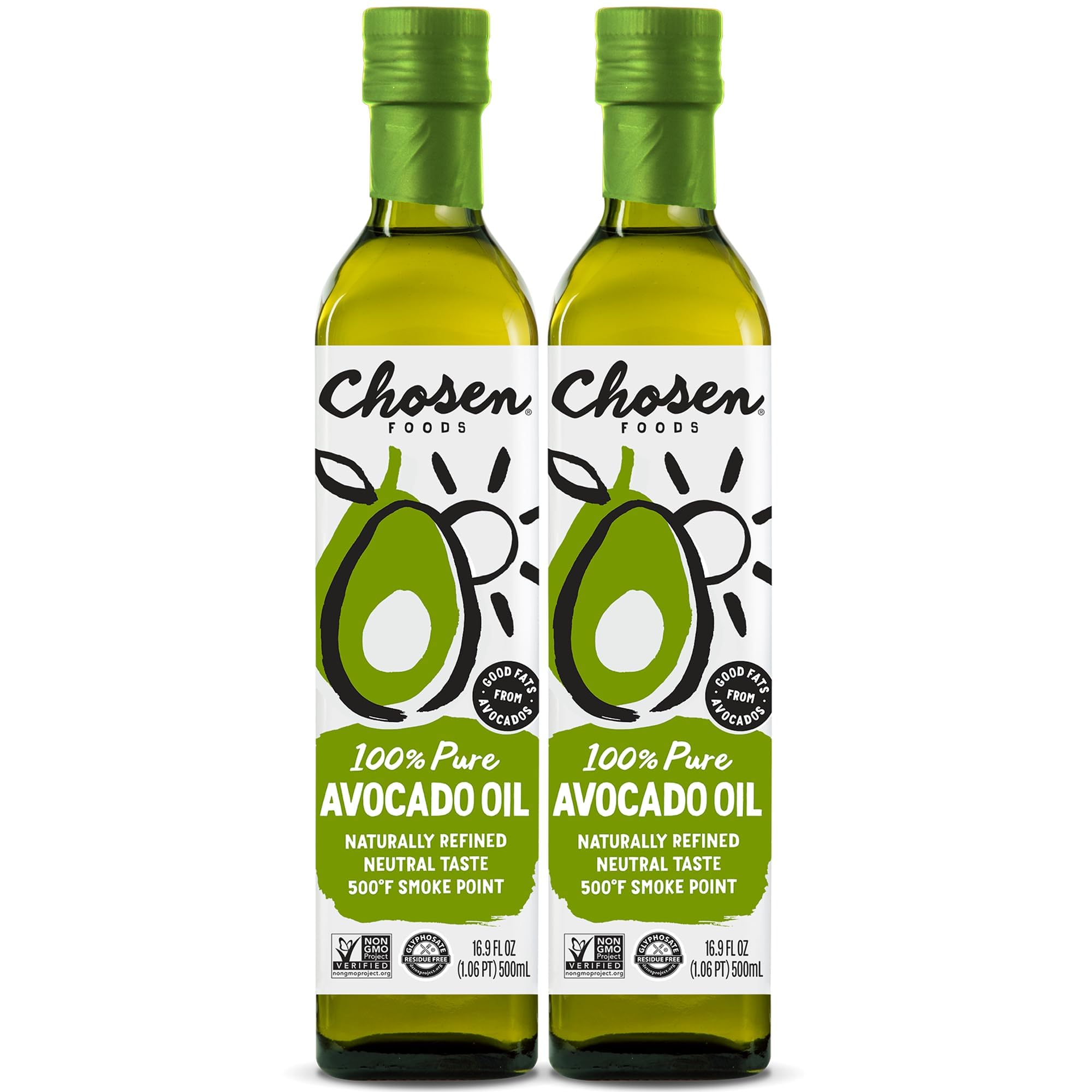 Chosen Foods 100% Pure Avocado Oil – Cold Pressed Cooking Oil, 2 Count