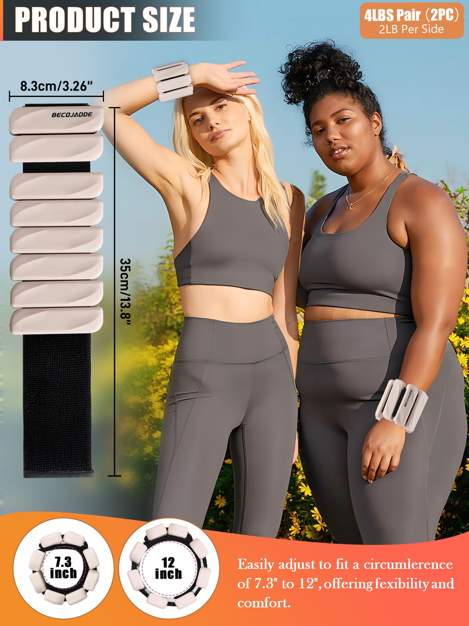 BECOJADDE Adjustable Ankle Weights | 1.8kg Set Silicone Wrist Weights