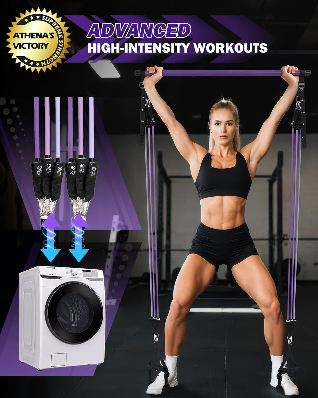 ALongSong Pilates Bar Set | 6 Latex Resistance Bands & Door Anchor Kit