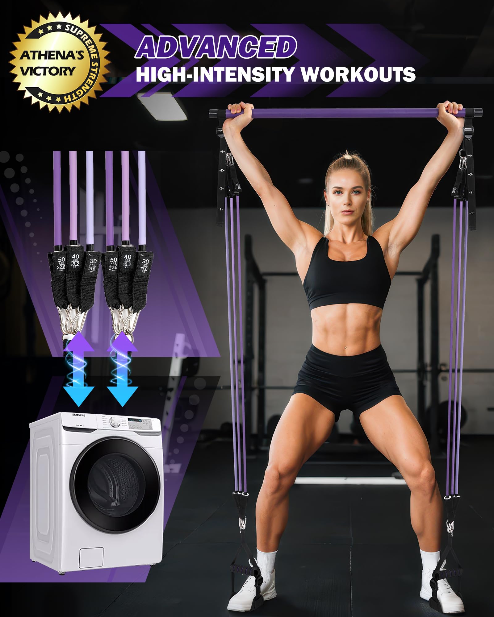 ALongSong Pilates Bar Set | 6 Latex Resistance Bands & Door Anchor Kit