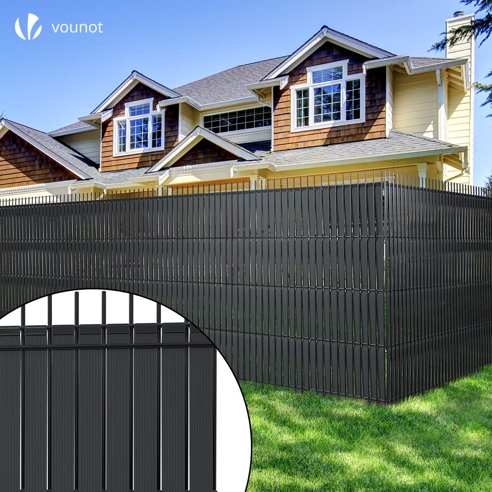 VOUNOT PVC Garden Privacy Fence Strips - 150m x 4.7cm with 300 Clips, Black