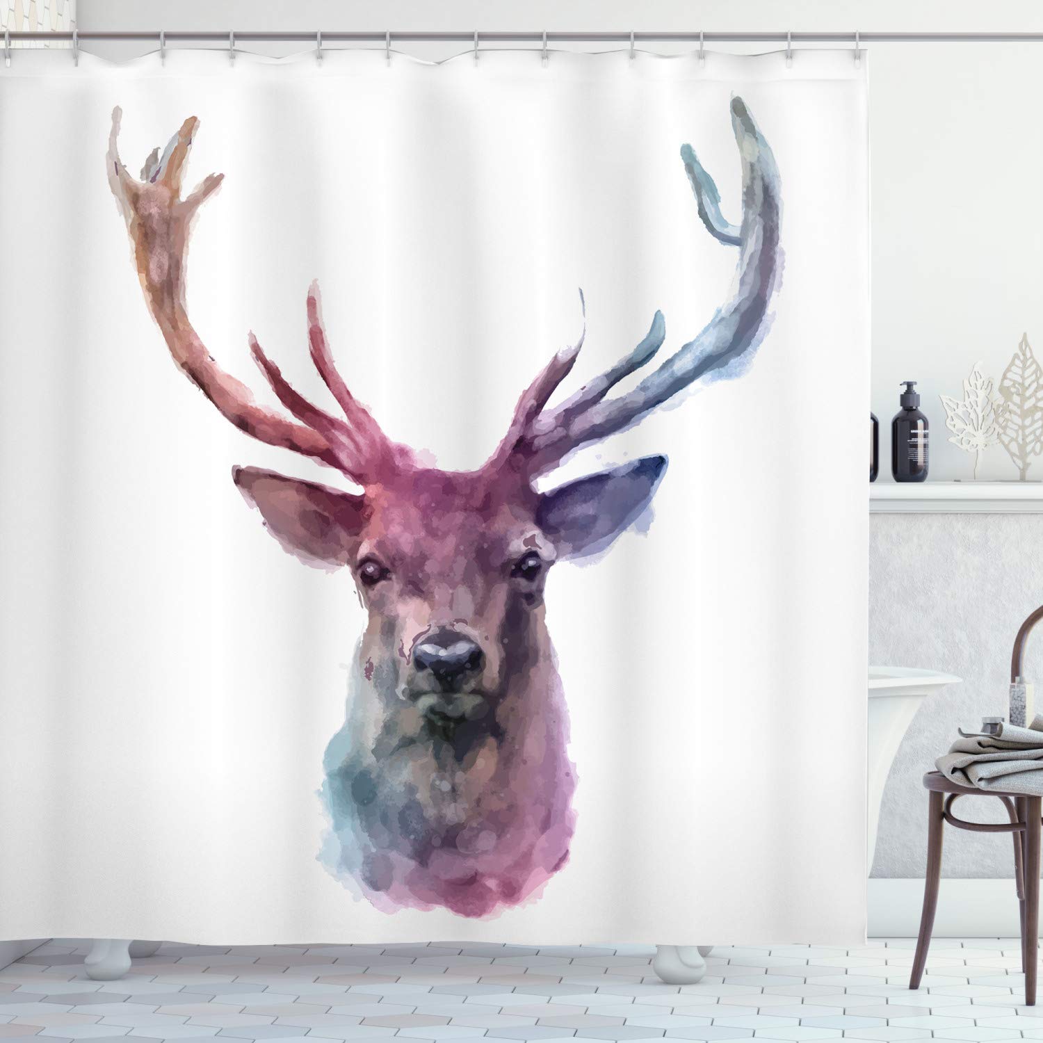 ABAKUHAUS Deer Shower Curtain | Wildlife Stag Fabric Bathroom Decor
