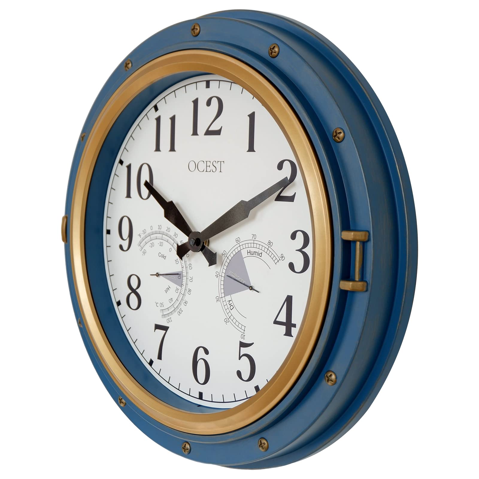 OCEST 16 Inch Outdoor Garden Clock | Waterproof Retro Wall Clock with Blue Frame