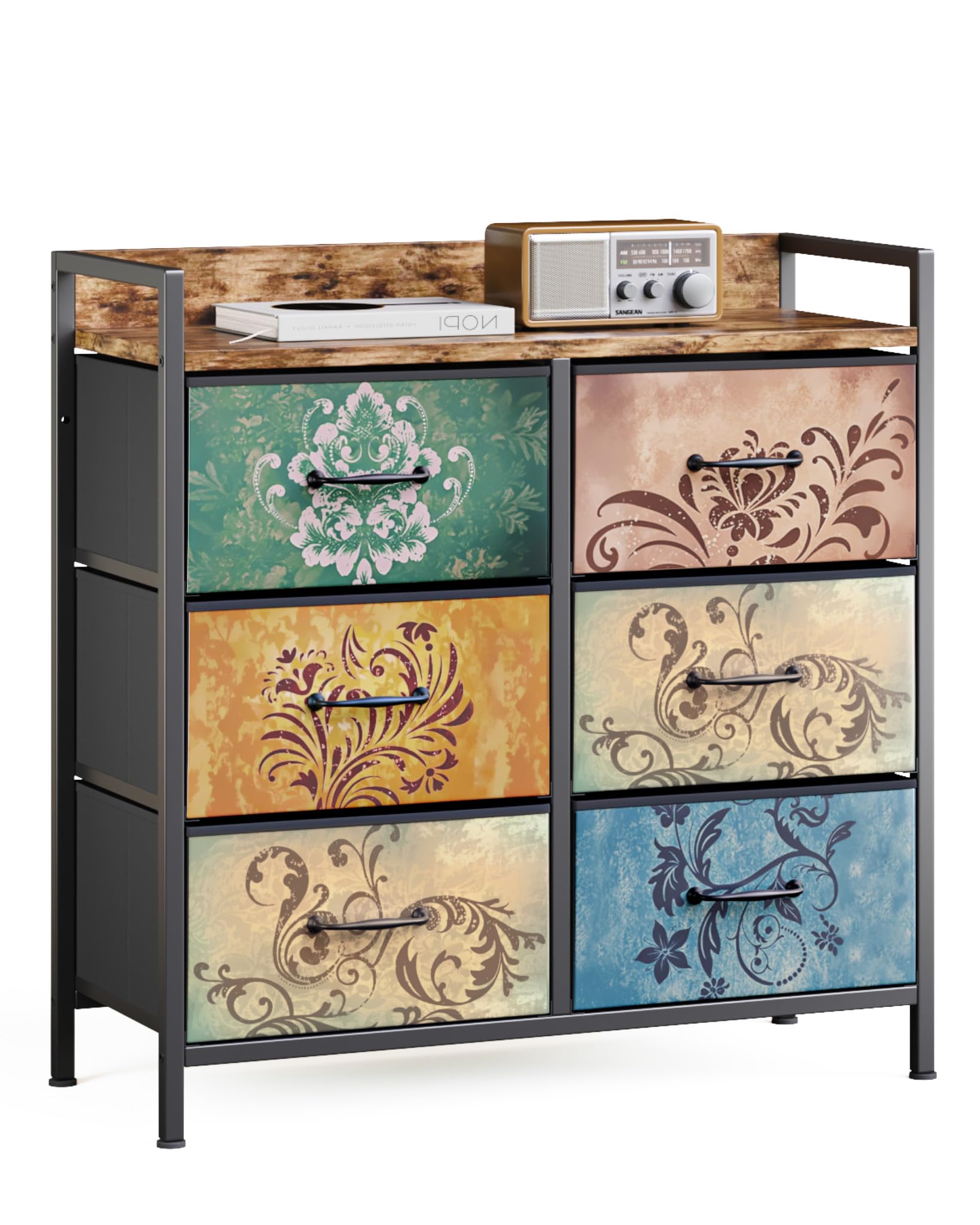 Mondeer 6-Drawer Fabric Dresser | Vintage Floral Storage Cabinet