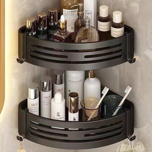 2-Tier Corner Shower Caddy – No Drill Space Aluminium Black