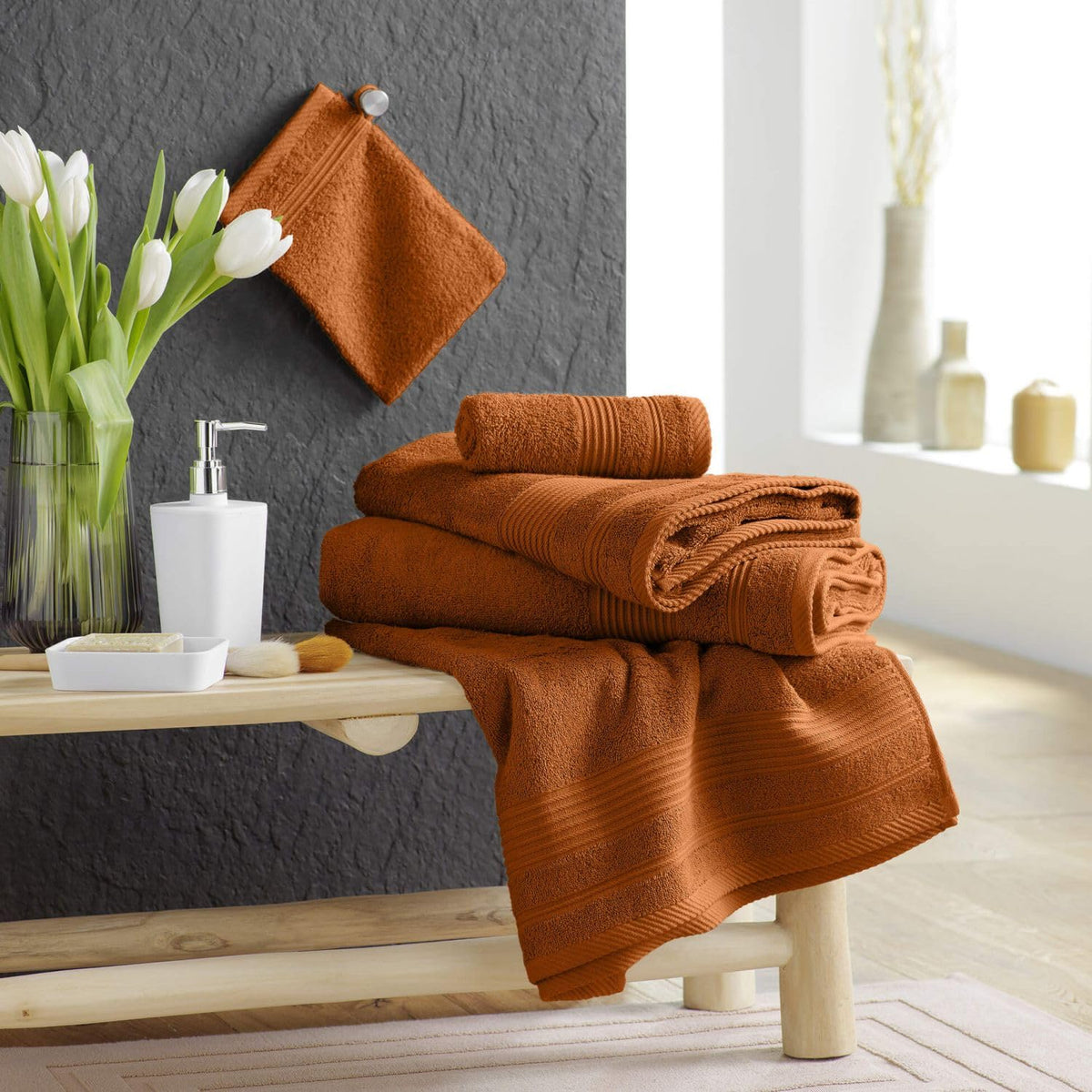 Douceur d'Intérieur, 2 x Washcloths 15 x 21 cm Tendresse Caramel, 100% Cotton Terry Cloth - image 4