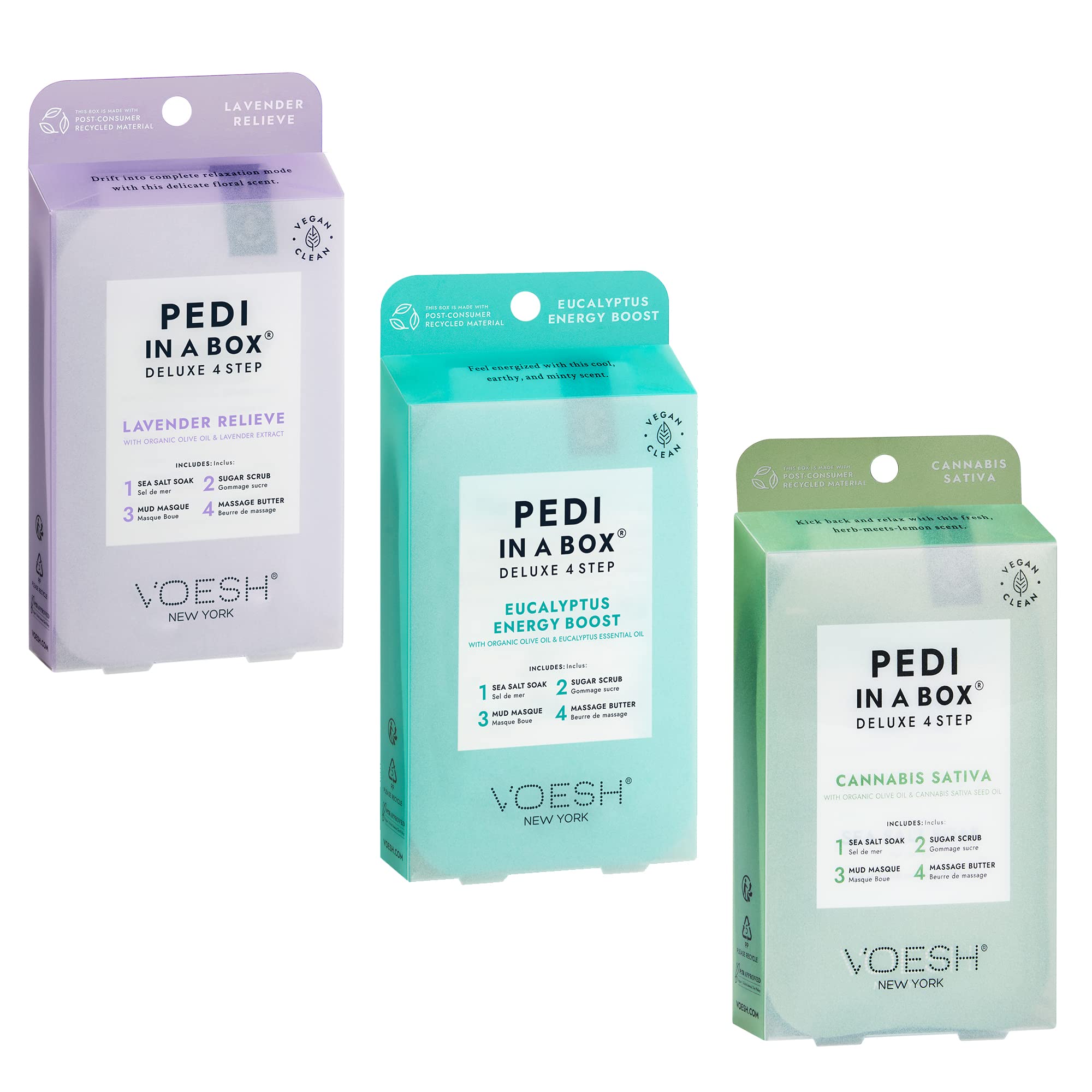 VOESH Pedi in a Box 4 Step Herb Trio – 3 Pack Vegan Spa Pedicure Kit