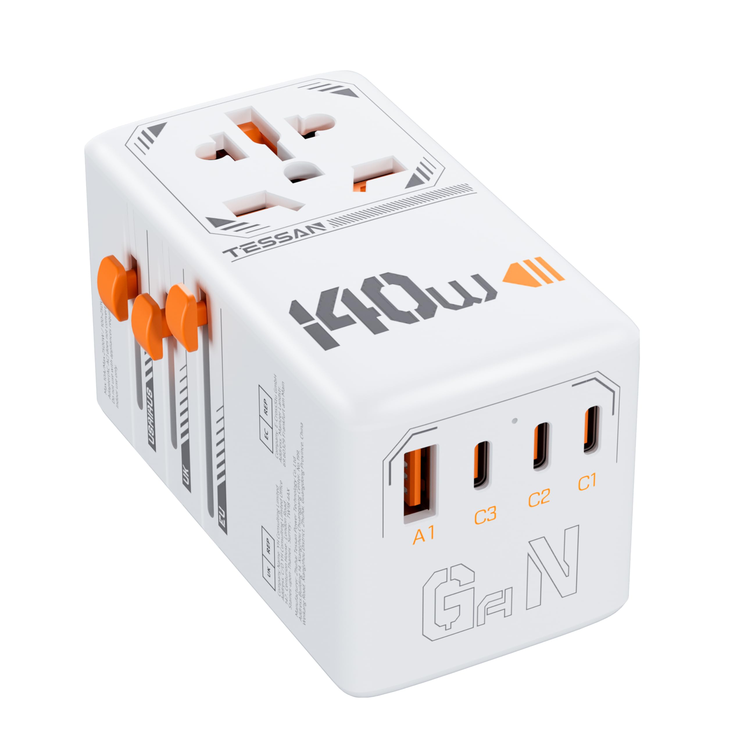 TESSAN 140W GaN Universal Travel Adapter | 4 USB Ports (3C+1A)