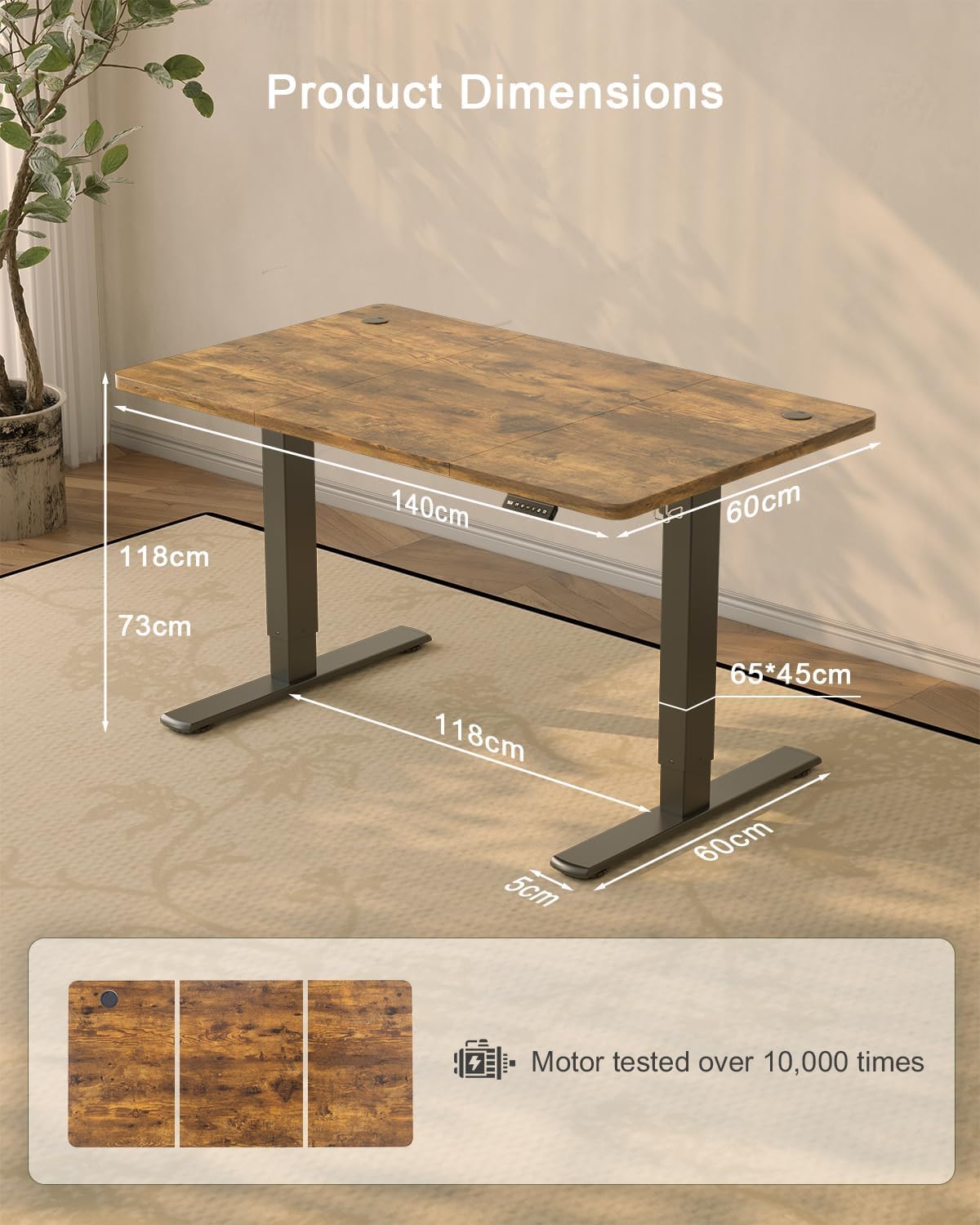 JUMMICO Electric Desk Standing Desk Height Adjustable Desk 140x60cm Brown - image 3