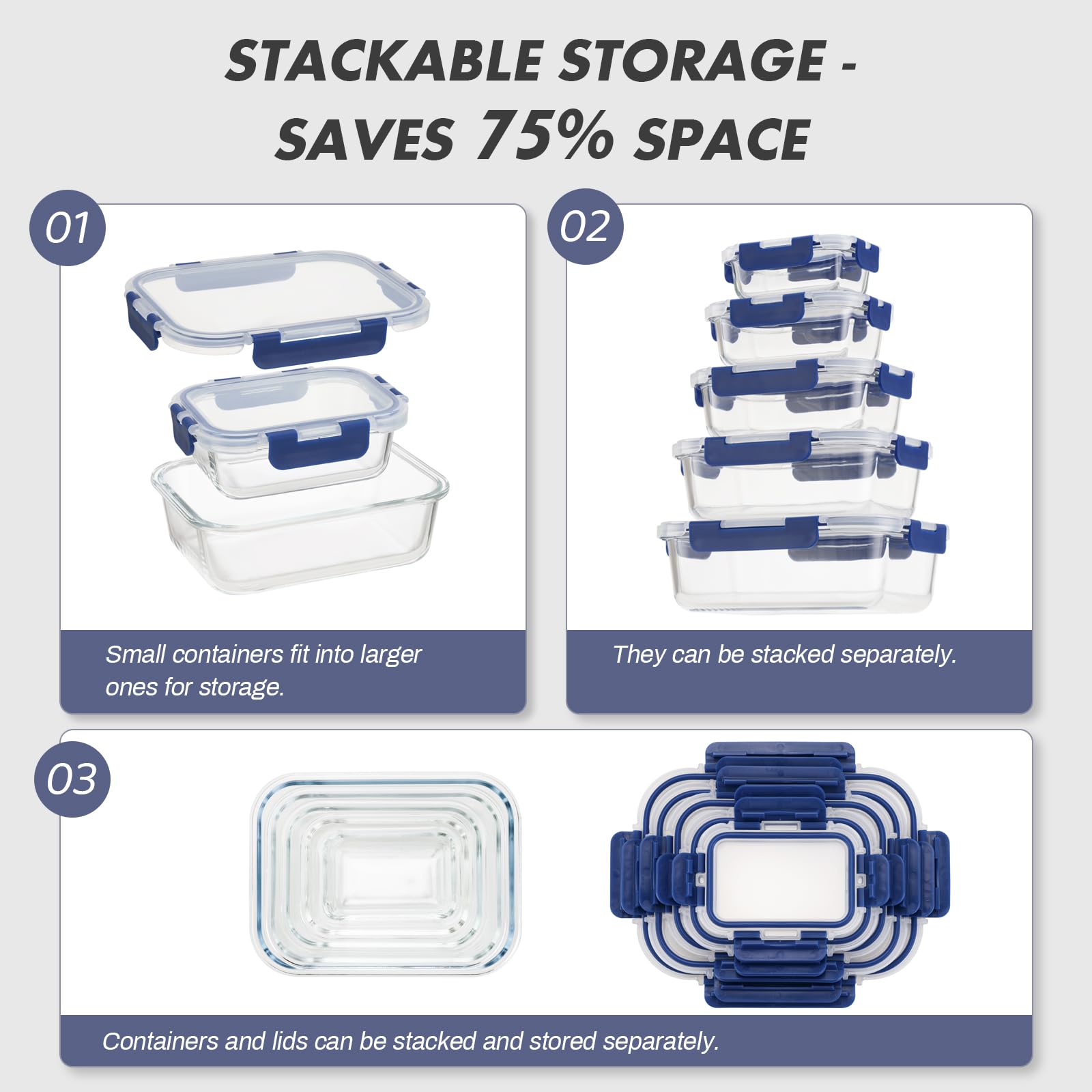 GENICOOK Glass Food Storage Containers – 10 Pack Leakproof Meal Prep Set