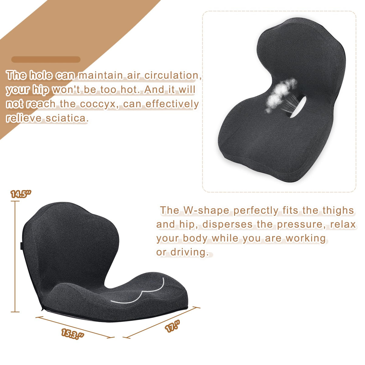 GOFORIT 2-in-1 Seat Cushion & Lumbar Support for driving - Ergonomic Dual-Layer Memory Foam Chair Cushion Set - image 5