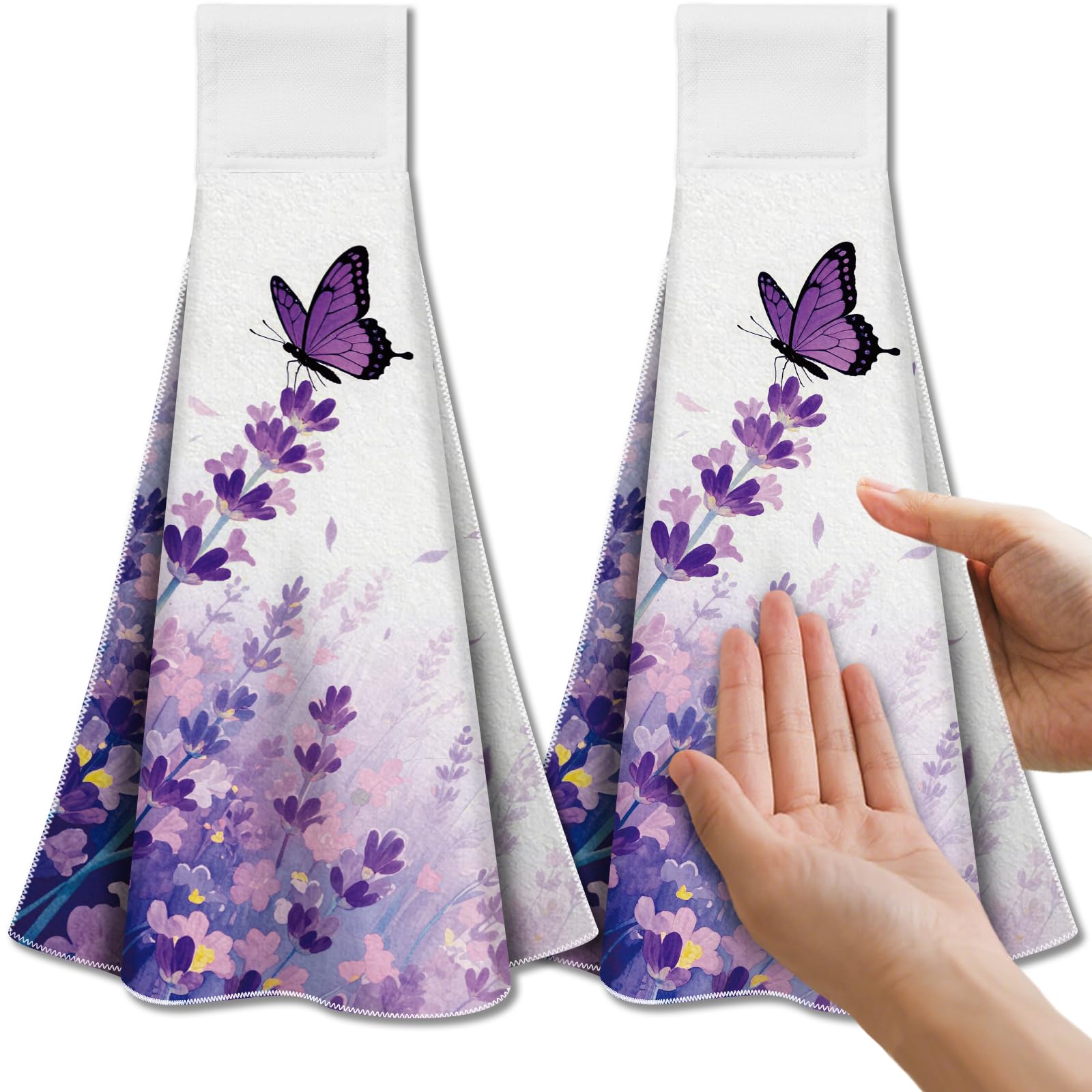 CUTHOLLOW Purple Lavender Microfiber Tea Towels - 2Pcs Hanging Dish Towels