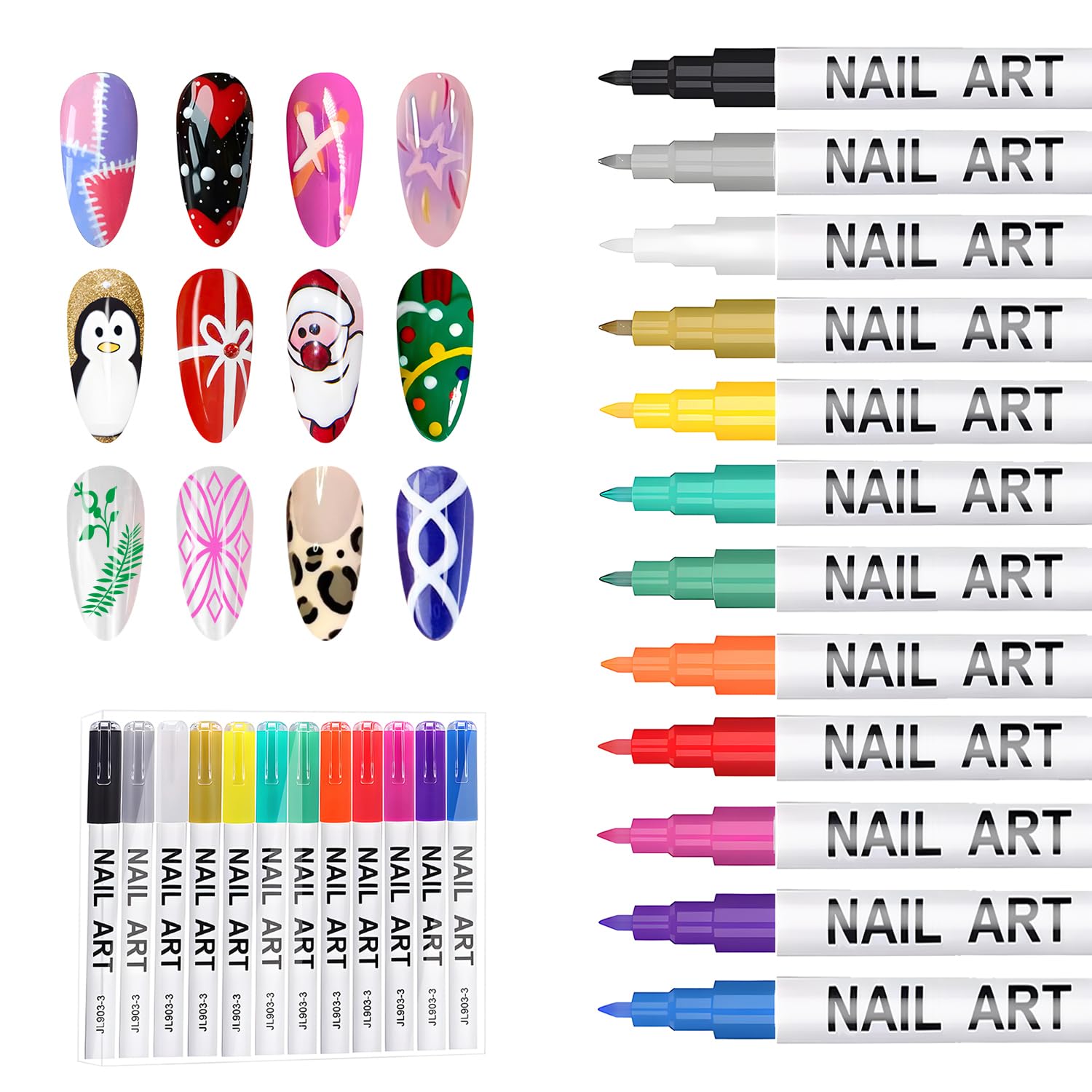 Gorvalin 12 Color Nail Art Pens – 0.7mm Quick Dry Graffiti Liner Set
