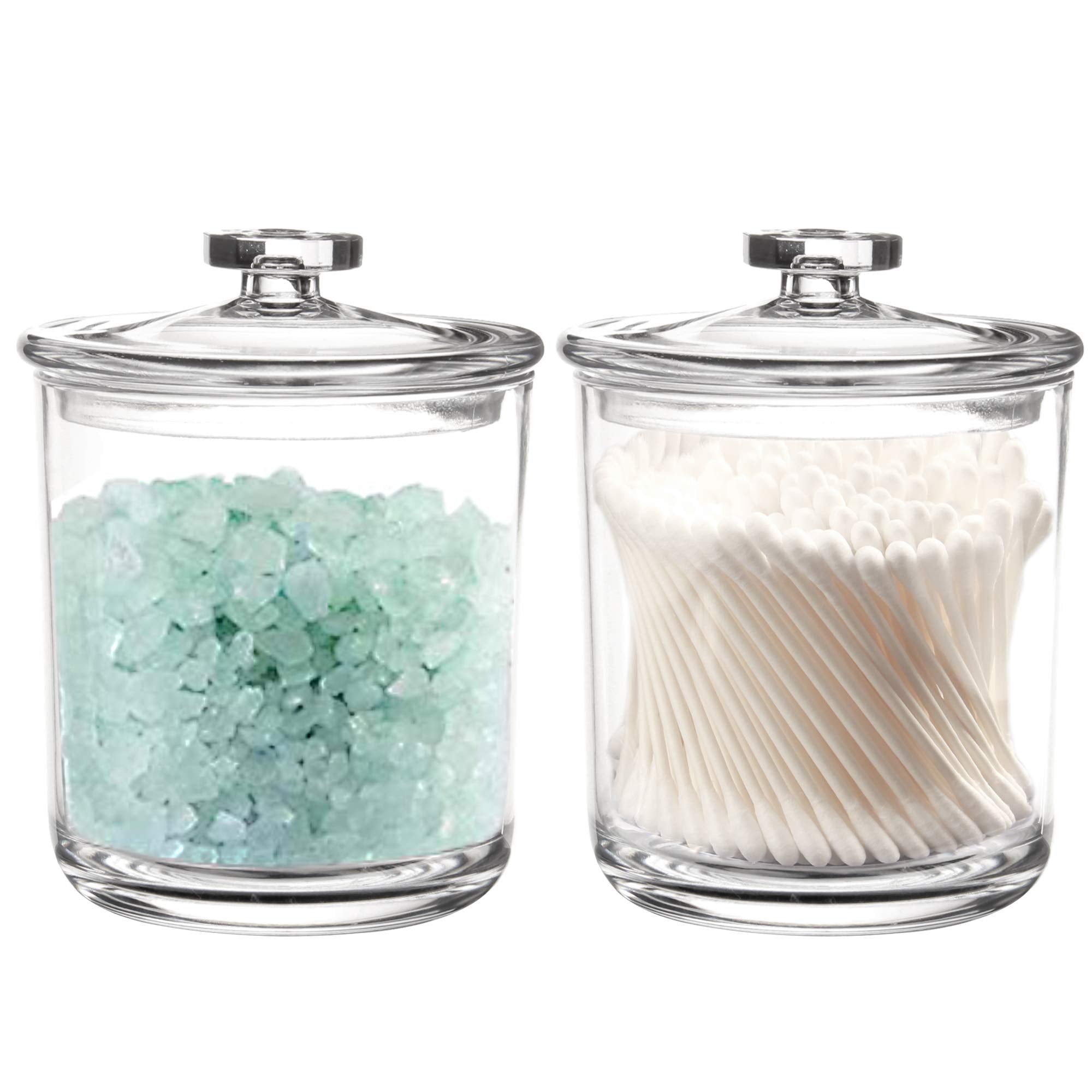 2-Pack Clear Plastic Apothecary Jars - Bathroom Vanity Organizer