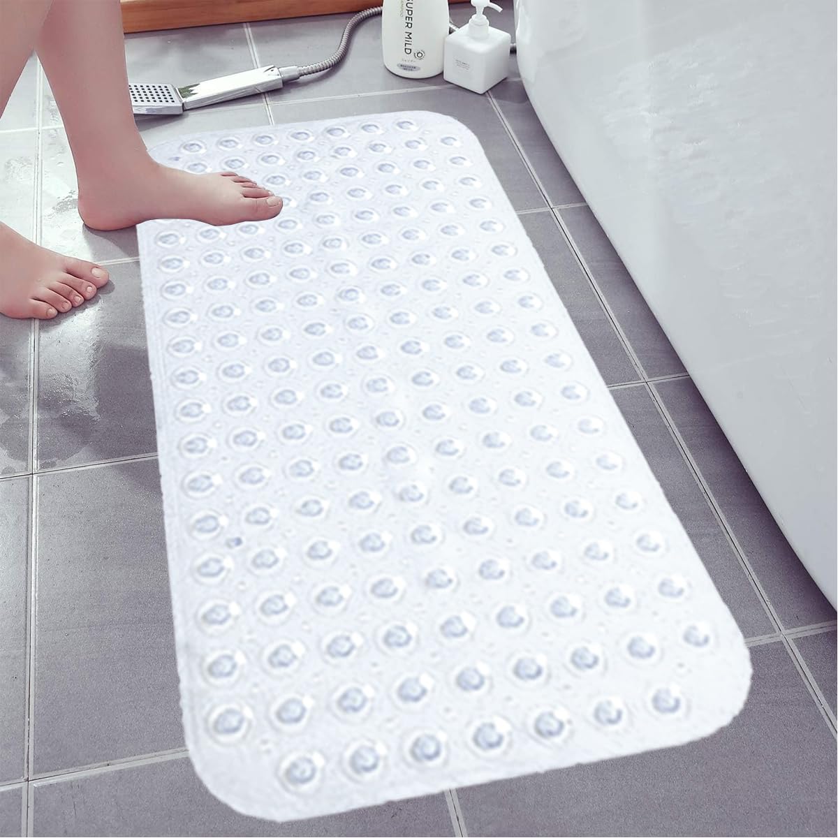 Extra Long Non-Slip PVC Bath Mat – Anti-Mould Pebble Design