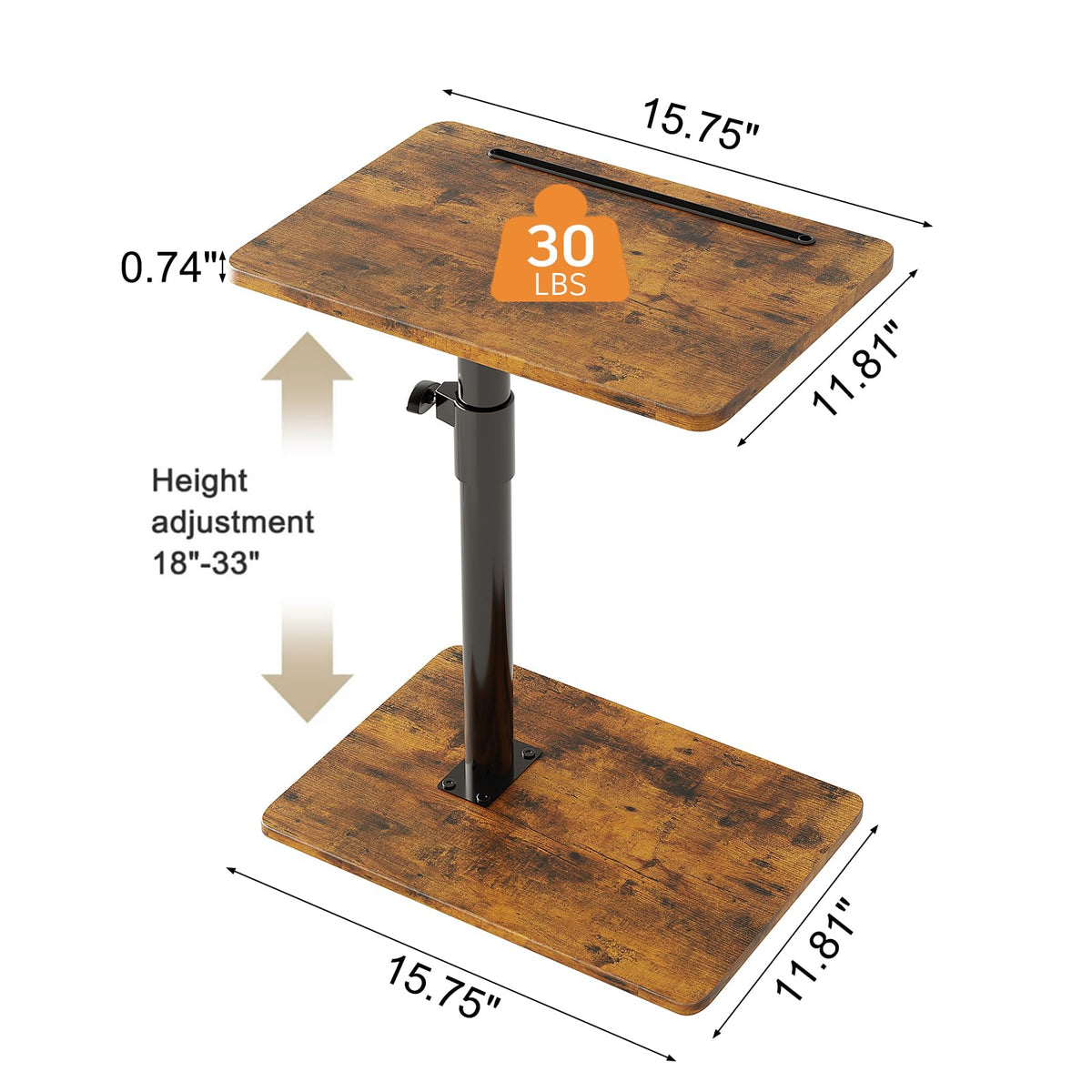 CAIYUN C Shaped Side Table, Height Adjustable Swivel 360° Rotating, Brown End Table for Small Spaces - image 3