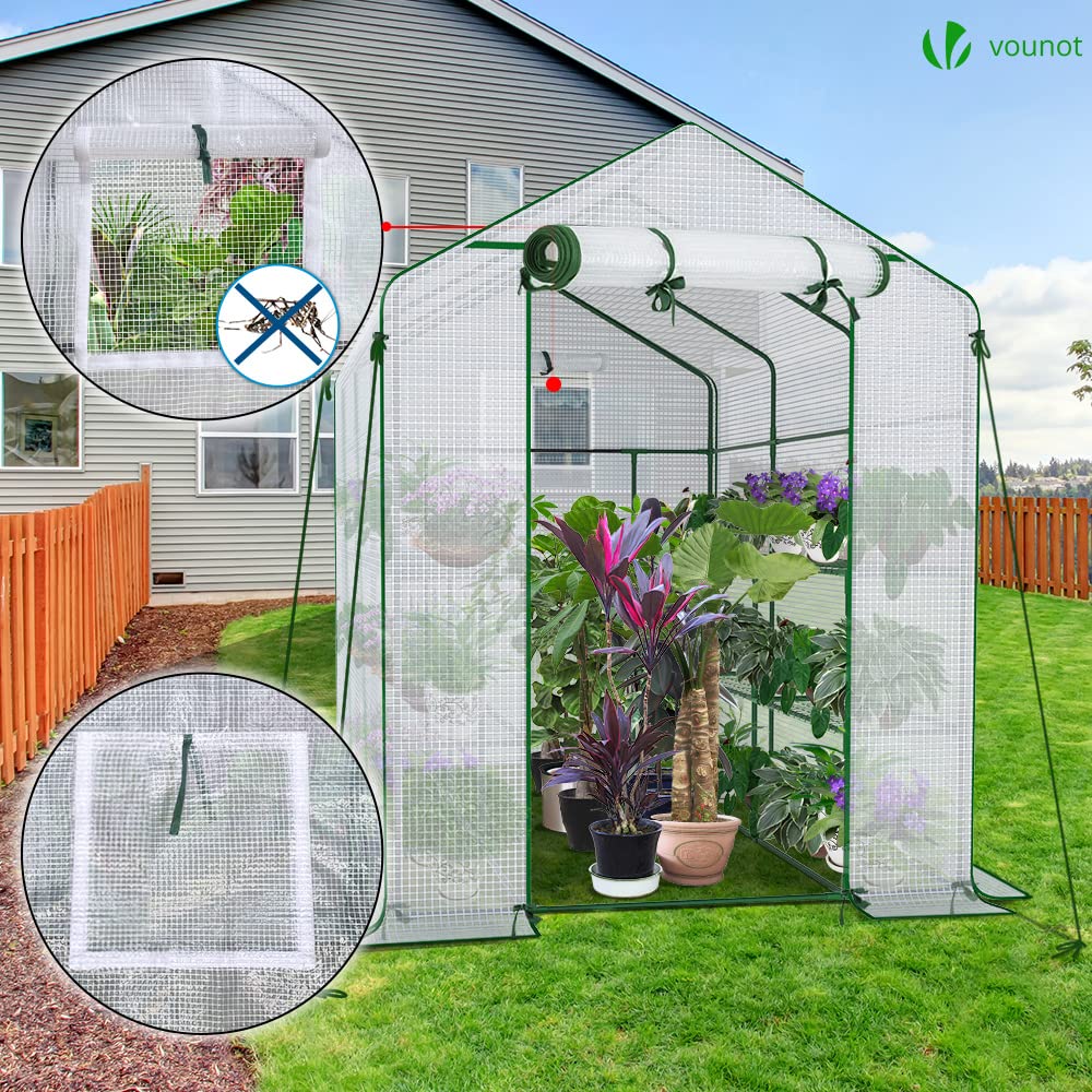 VOUNOT Walk-In Greenhouse with 12 Shelves - White Polytunnel Grow House