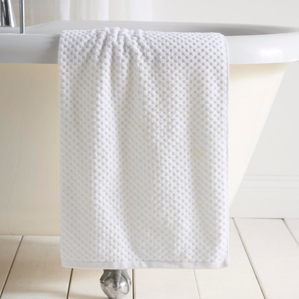 Dreams & Drapes Popcorn Check Bath Sheet White – Extra‑Large Soft Absorbent 100% Cotton Jacquard Check Bathroom Towel, Quick‑Dry - image 1