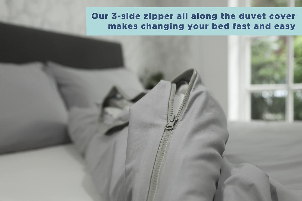 Lekka King Size Zip-Around Duvet Cover Set – Easy-Iron Grey Bedding