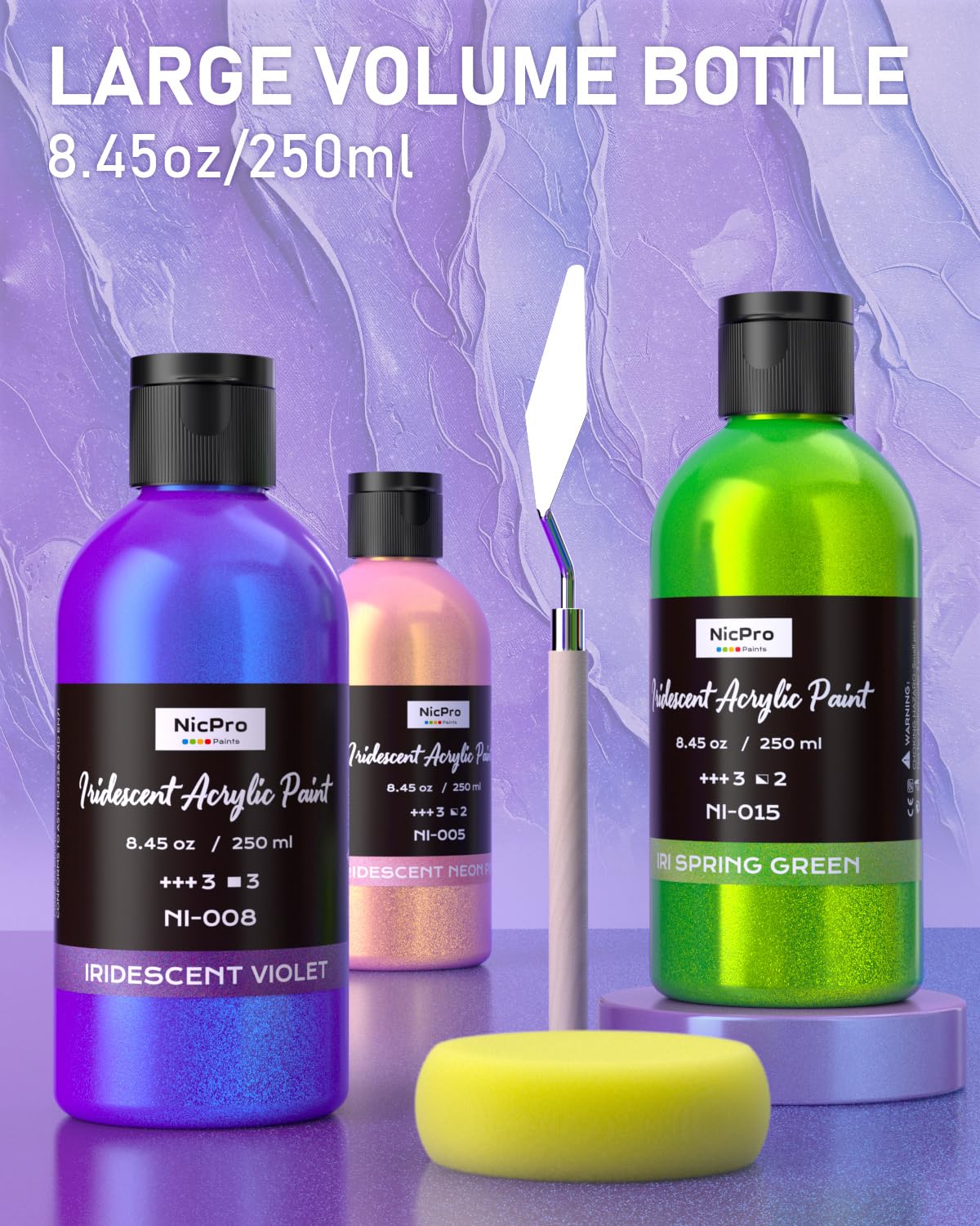 Nicpro 20 Color Iridescent Acrylic Paint Set | 250ml Bulk Color Shifting