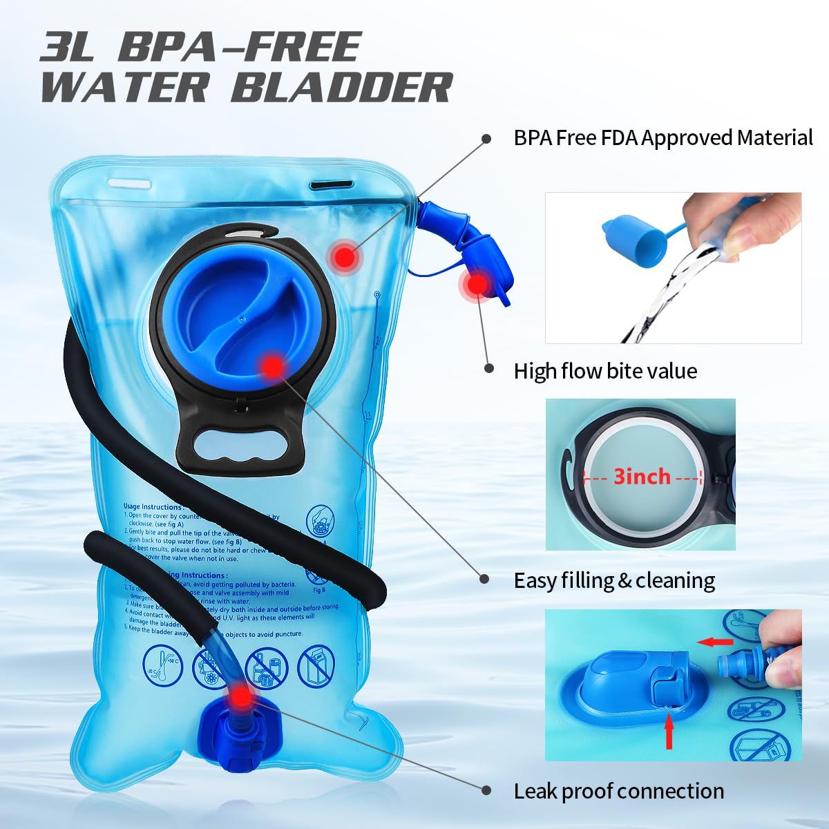Expansea Hydration Backpack | 3L Water Bladder Insulated Hiking Pack
