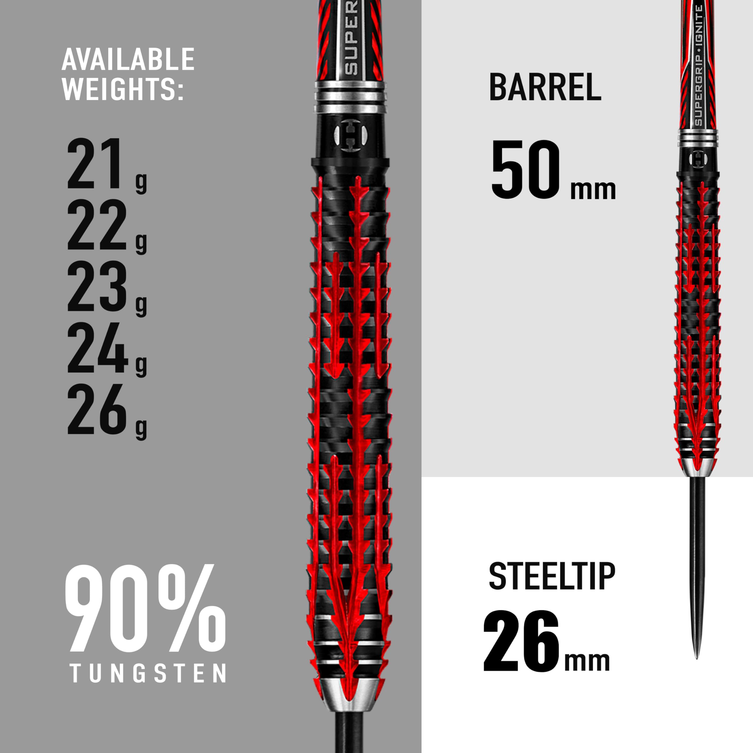 Harrows Fire Inferno 90% Tungsten Steel Tip Darts Set | 22g-24g
