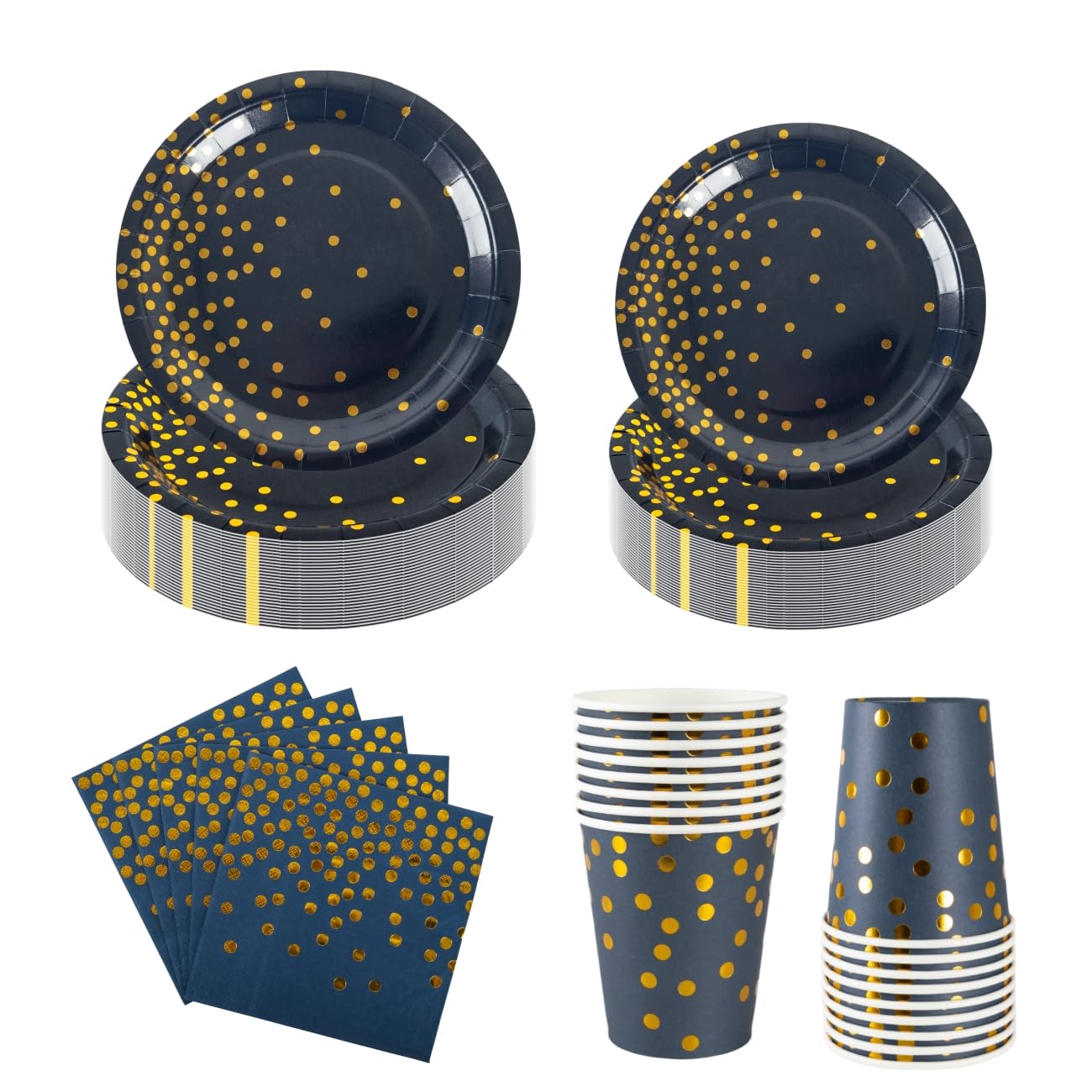 CEILIWEN Navy Blue and Gold Party Tableware Set - 100 Piece Set for 25 Guests