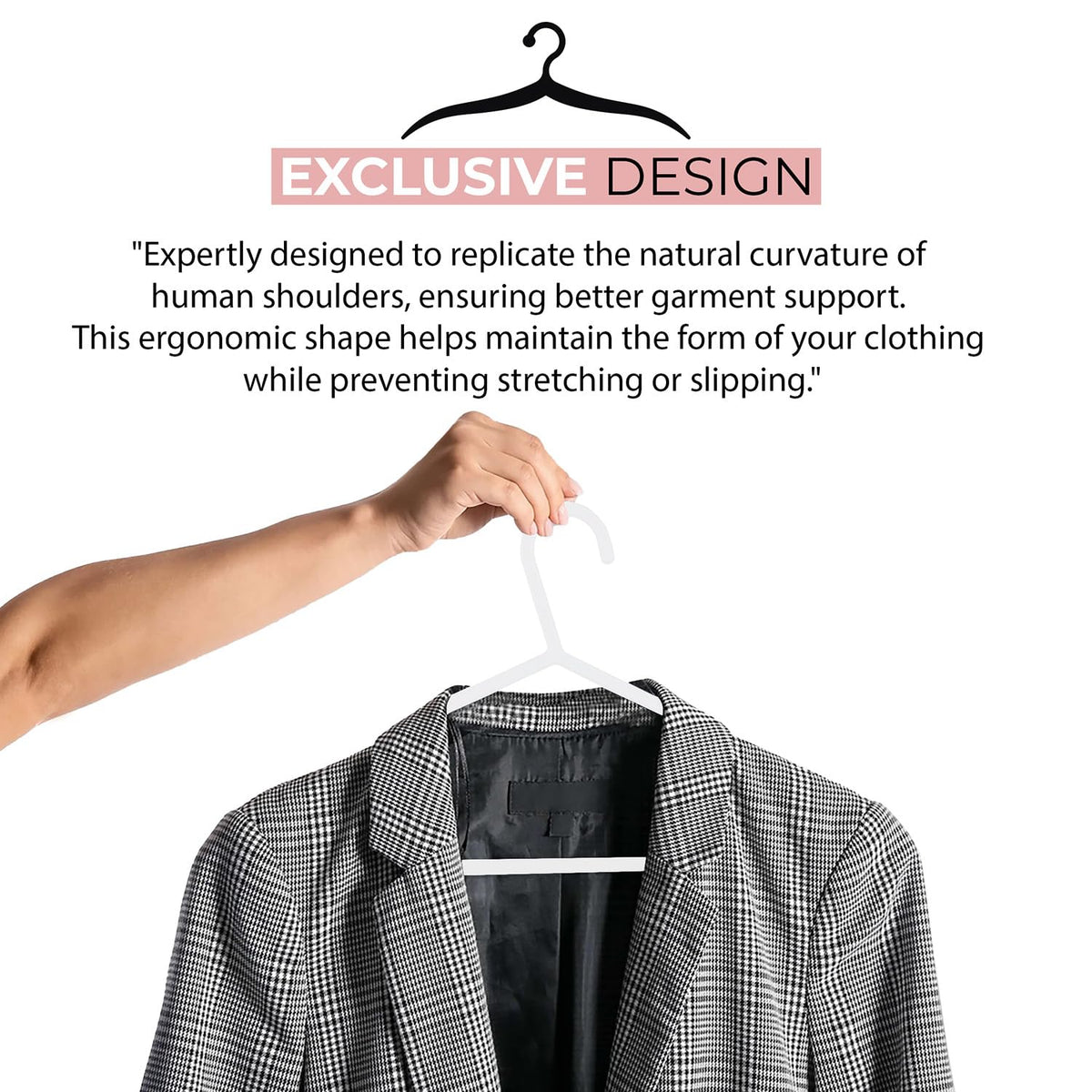 Roe Tenpo Coat Hangers, White | Adult Plastic Clothes Hangers for Clothes | Durable & Lightweight | Non-Slip, Space-Saving Design for Shirts, Jackets - image 3