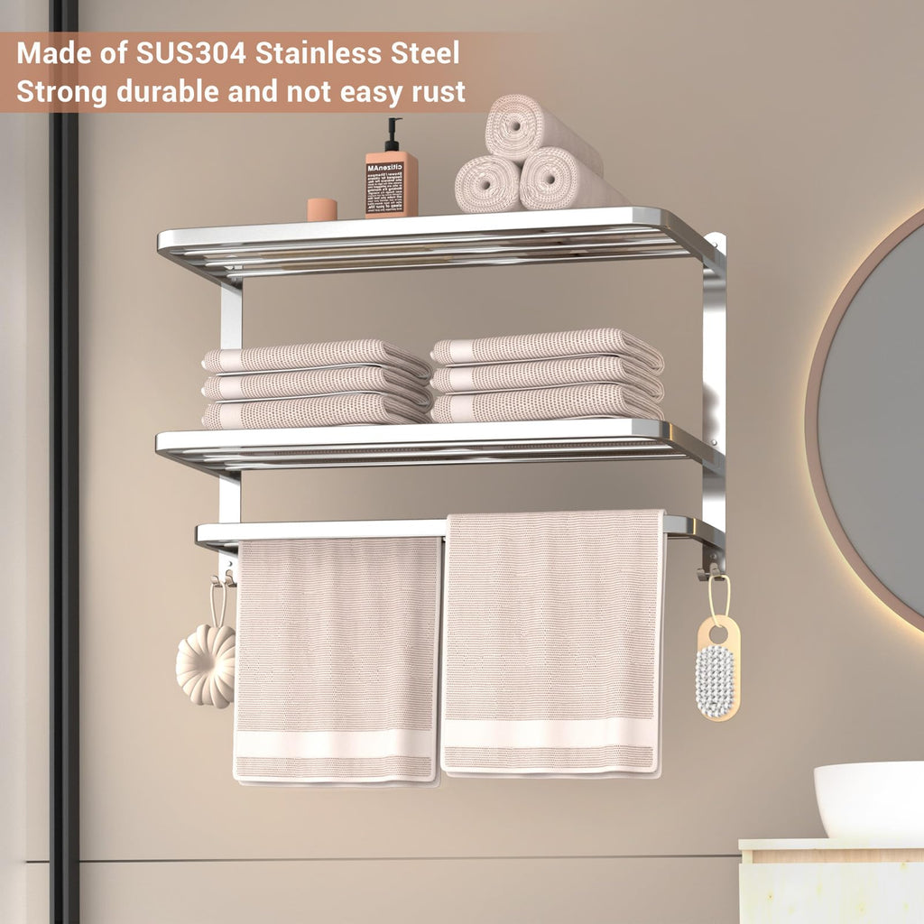 DDS-DUDES 3-Tier Stainless Steel Towel Rack – Wall Mounted Brushed Shelf