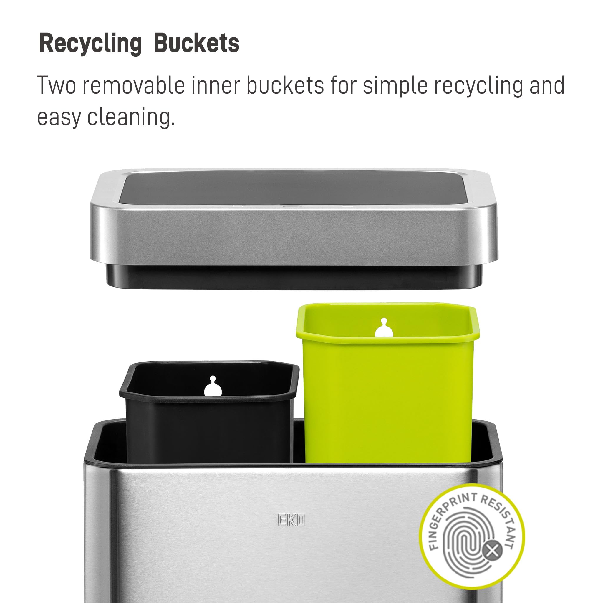 EKO Mirage X Sensor Bin | 40L Dual Compartment Stainless Steel