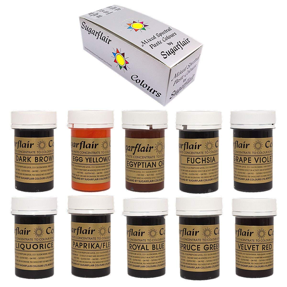 Sugarflair Spectral Paste Food Colours – Set of 10 Concentrated Icing Gels