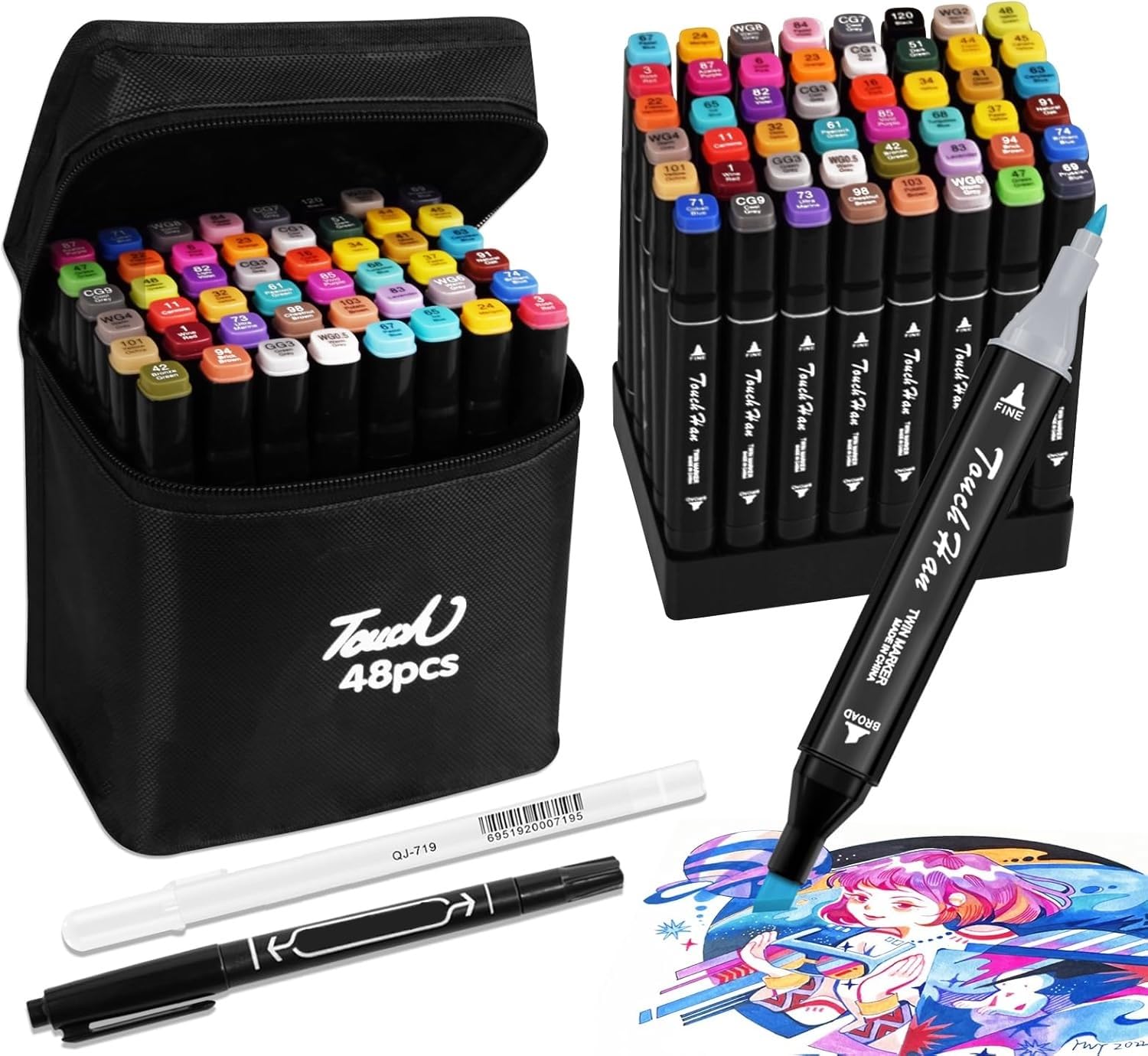 48 Color Alcohol Markers – Dual Tip Art Pens with Case