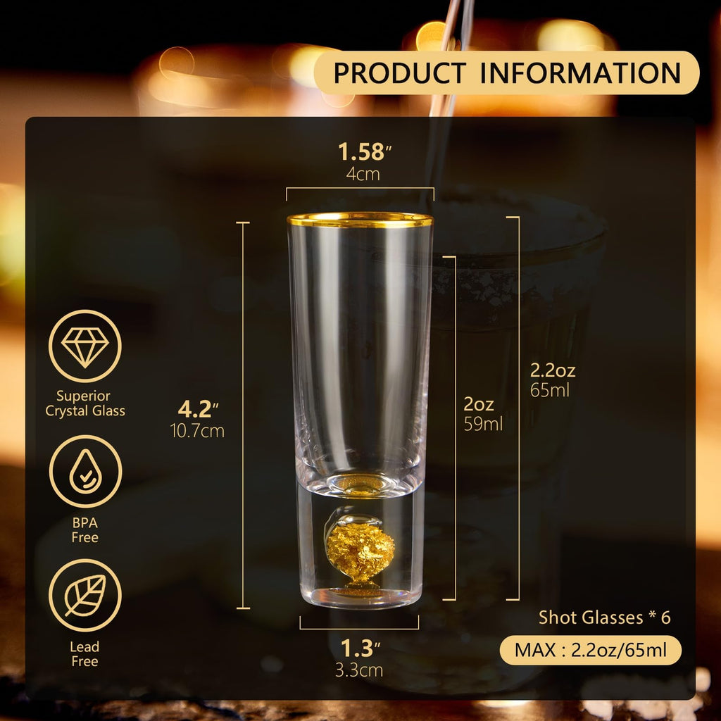 DUJUST Crystal Shot Glasses Set – 60ml Tall Glasses with 24K Gold Leaf