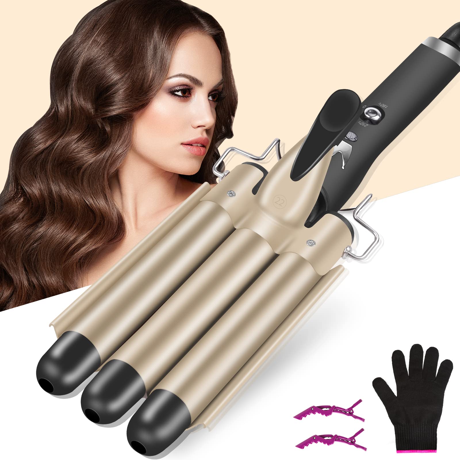 Hilifexll 3 Barrel Hair Waver – 22mm Mermaid Curling Iron for Beach Waves