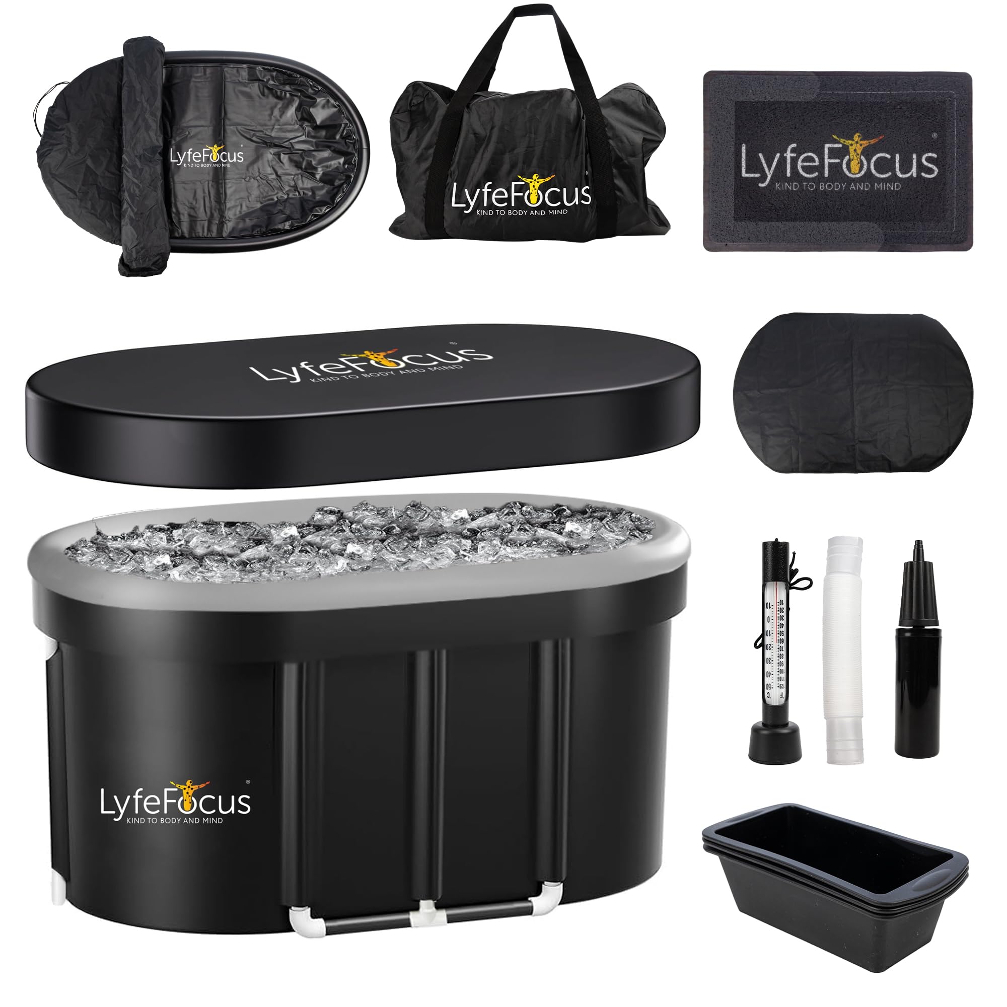 LyfeFocus Cold Therapy Ice Bath Pod – XL Recovery Tub with Lid & Mat