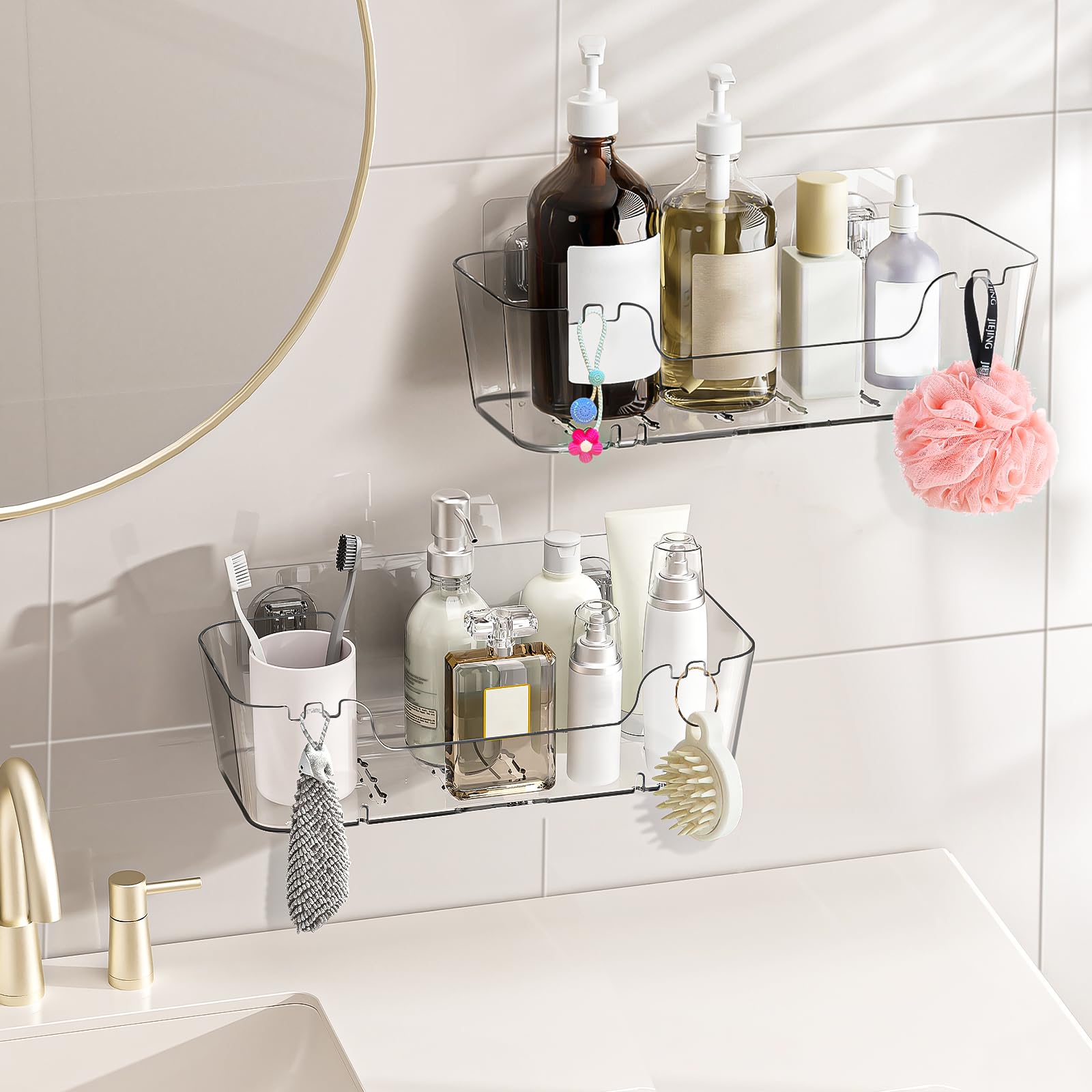 CGBE 2-Pack Acrylic Shower Shelves | Adhesive No-Drill Wall Mount Caddy