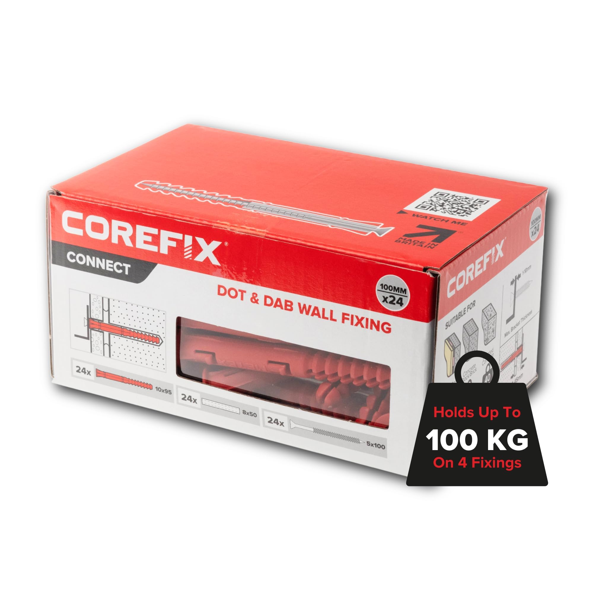 Corefix 100mm Heavy Duty Dot & Dab Wall Fixings - Steel Core - 24 Pack