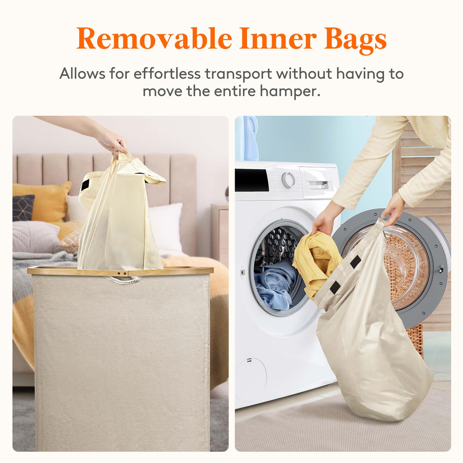 Lifewit 150L Laundry Basket with Lid | 3-Section Hamper with Bamboo Handles