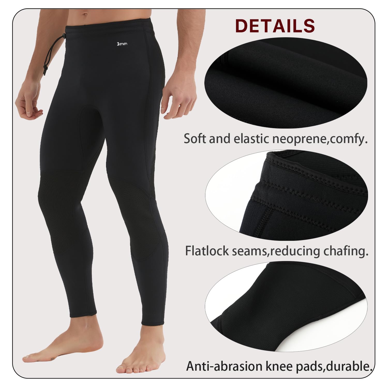 Lemorecn 3mm Neoprene Wetsuit Pants – High Waist Thermal Water Sports Bottoms
