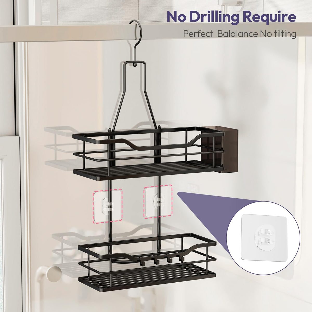 SWTYMIKI Shower Caddy Hanging Organiser-2-Tier No Drill Shower Organiser with 360° Rotating Hook - image 4