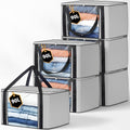 KURNI Storage Bags | Clothes Organizer Boxes, Foldable 6 Pack Grey, 90L Capacity, 3 Sided Zipper Moving Large Bag. Dust & Moisture Proof - image 1