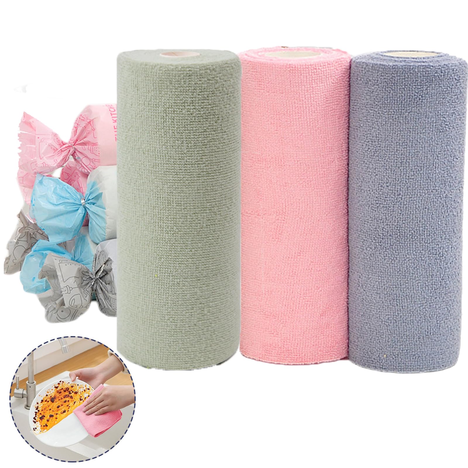 Guador Microfiber Cleaning Cloth Roll – 60pc Reusable Absorbent Towels