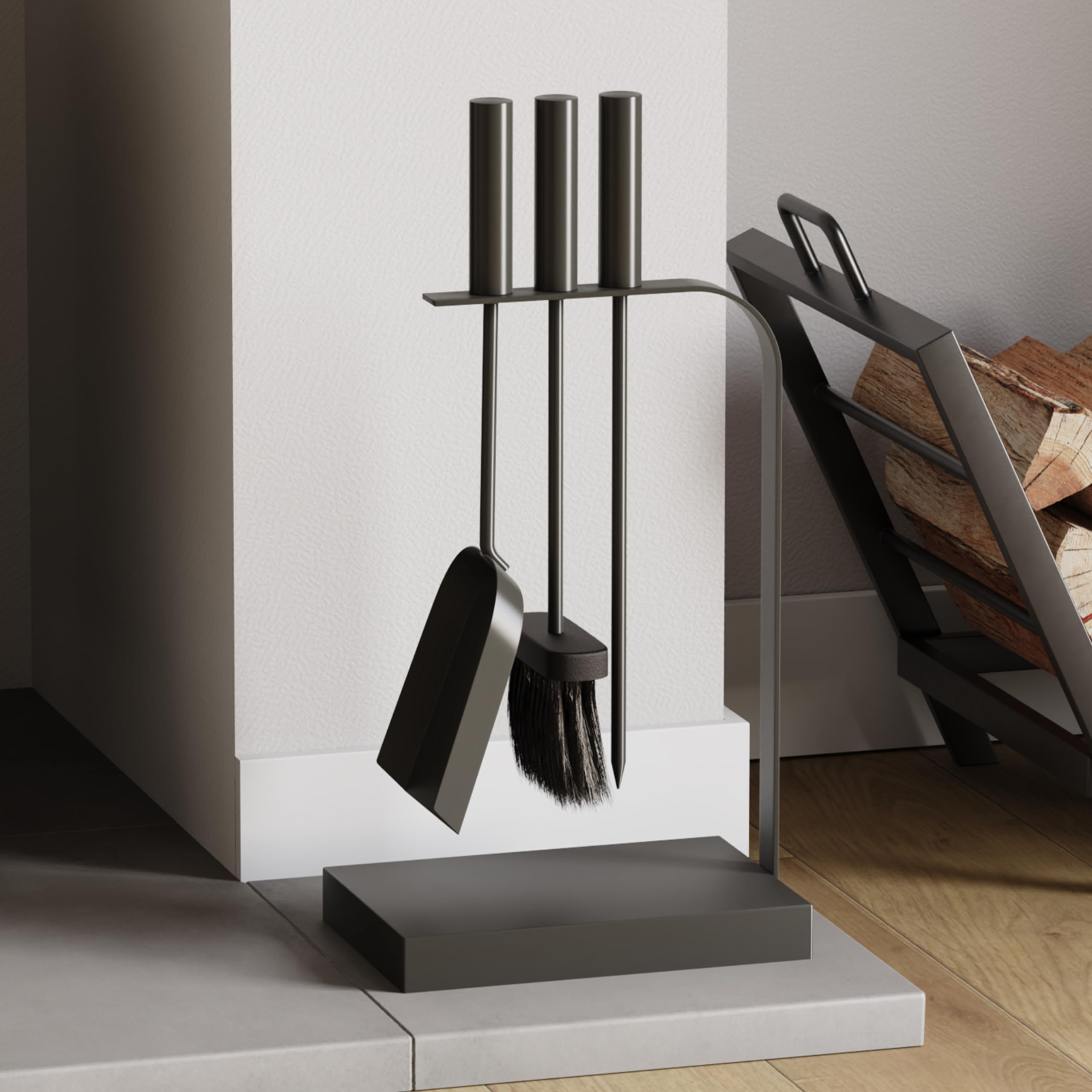 Jolof Store Aston 4 Piece Fire Companion Set – Black Fireplace Tools