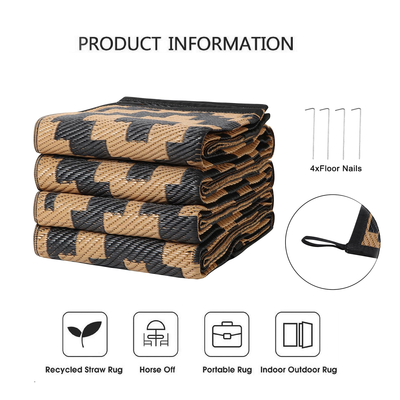 Enipate Geometric Outdoor Rug | 5x8ft Reversible UV Resistant Patio Mat