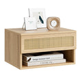 HEYZOEY Modern Floating Nightstand with Drawer | Oak Rattan Bedside Table