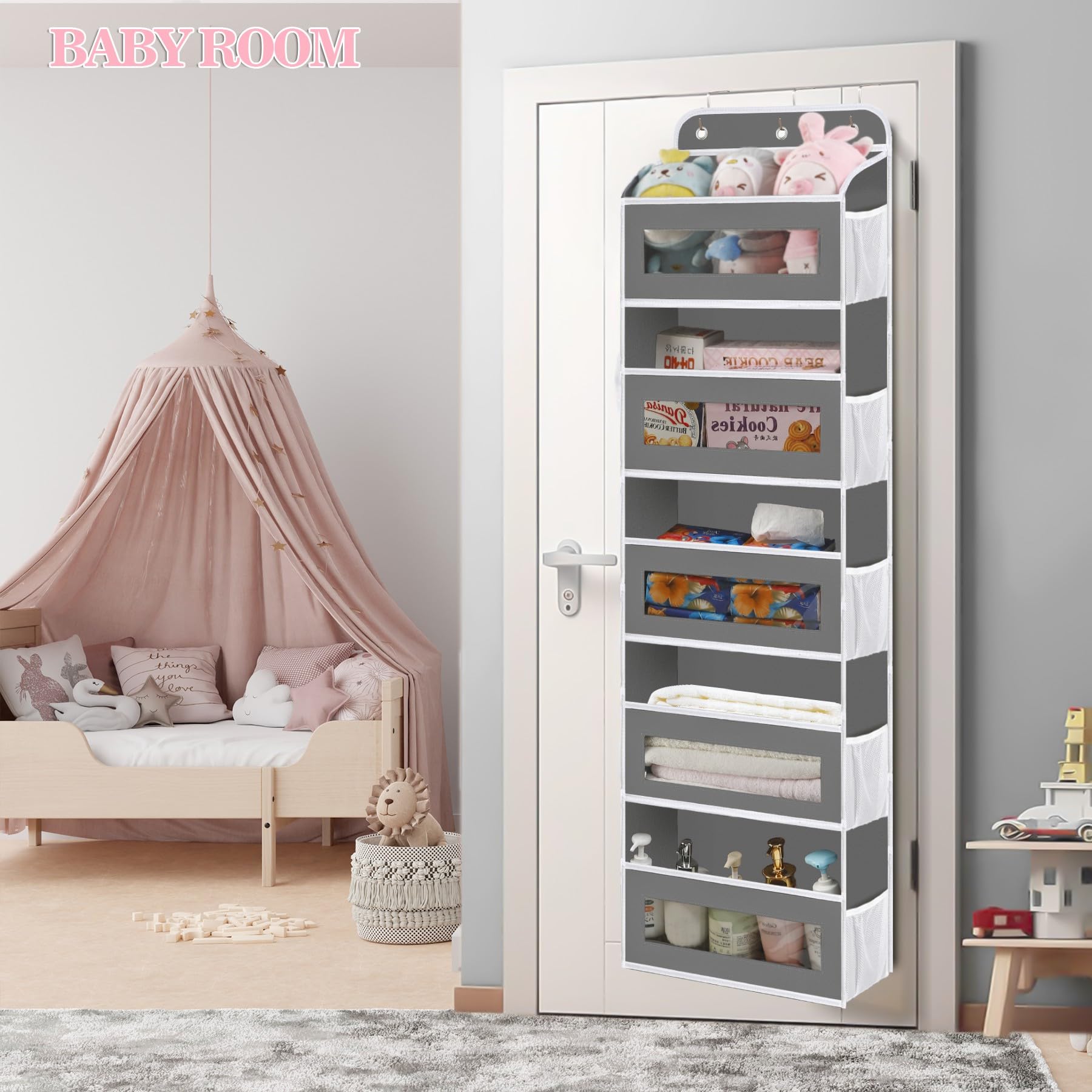 KYEVIS Over The Door Organizer 2 Pack – 5 Shelf Nursery Storage, Gray