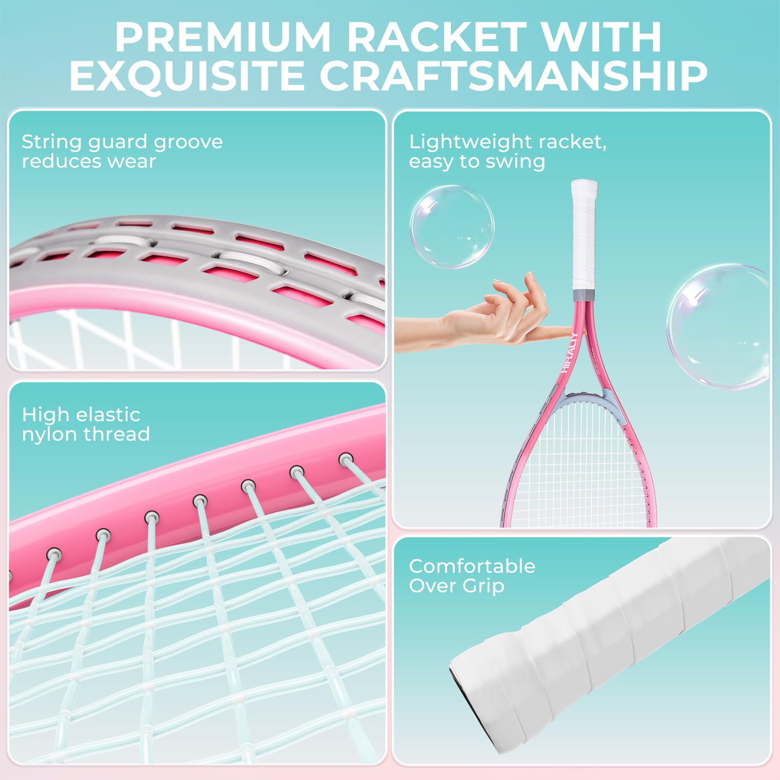 HIRALIY 27" Tennis Rackets Set of 2 | Lightweight Beginner Racquet Kit