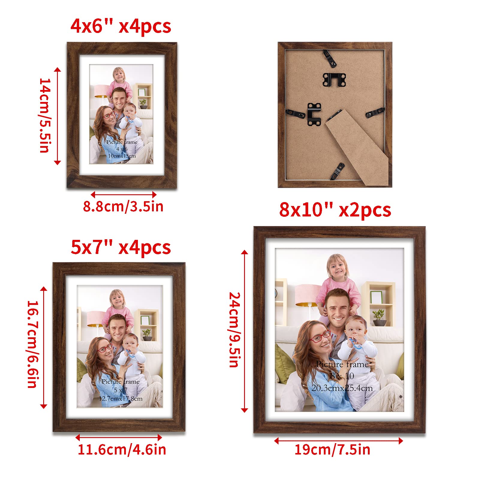 Giftgarden Walnut Brown Picture Frame Set | 10-Piece Gallery Wall Collage