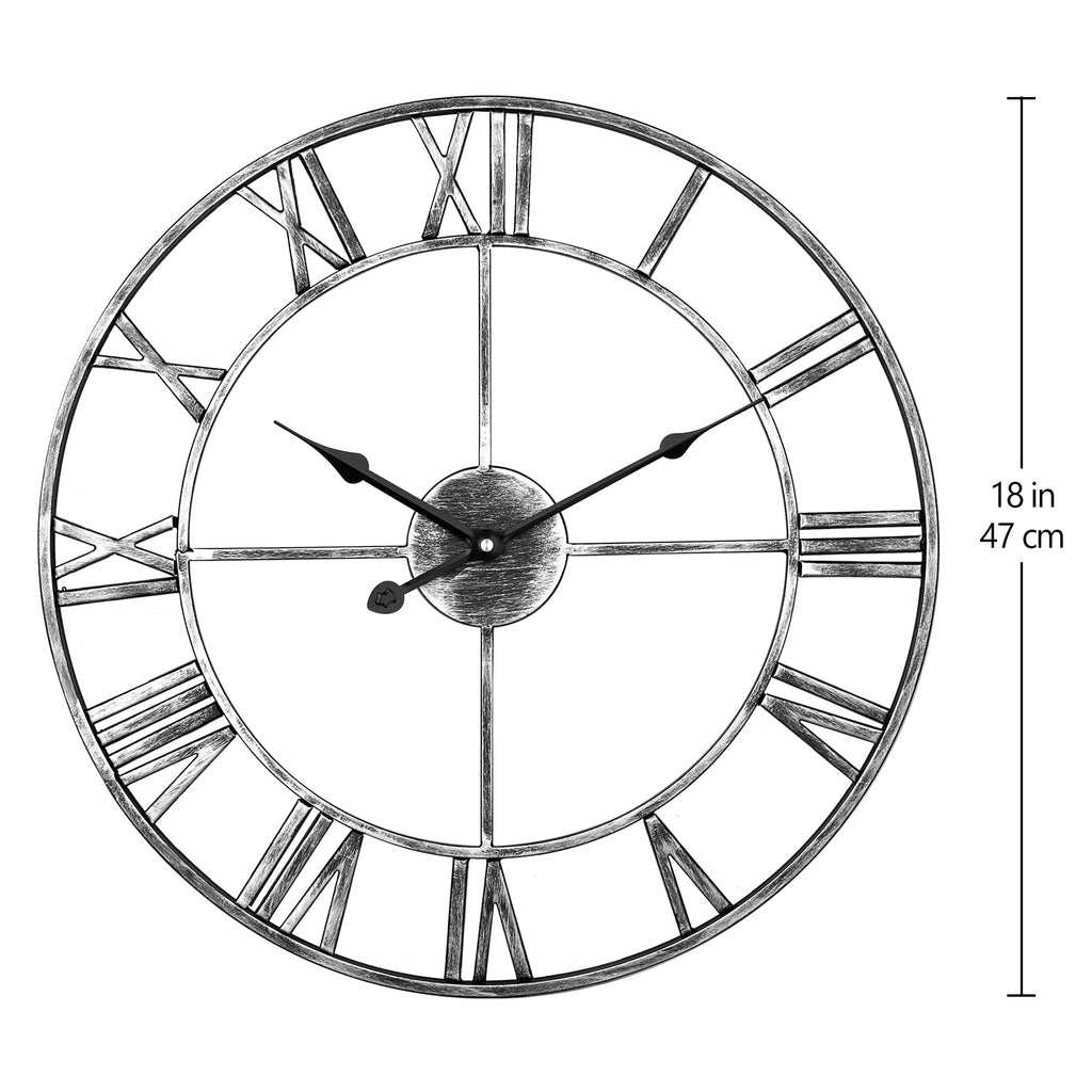 LENAUQ Silent Metal Wall Clock – 47cm Vintage Roman Numeral Skeleton Clock